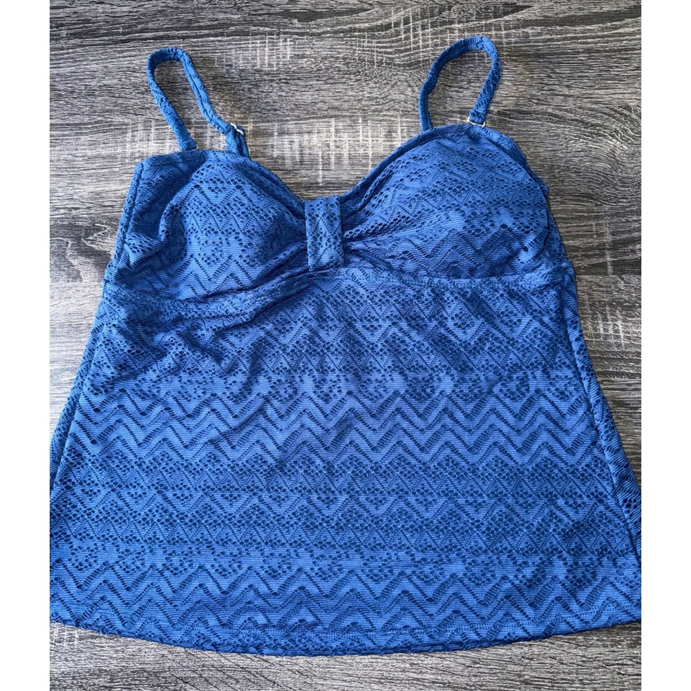 Catalina Royal Blue Chevron Crochet Tankini Swim Top Womens Large 12-14 Lace